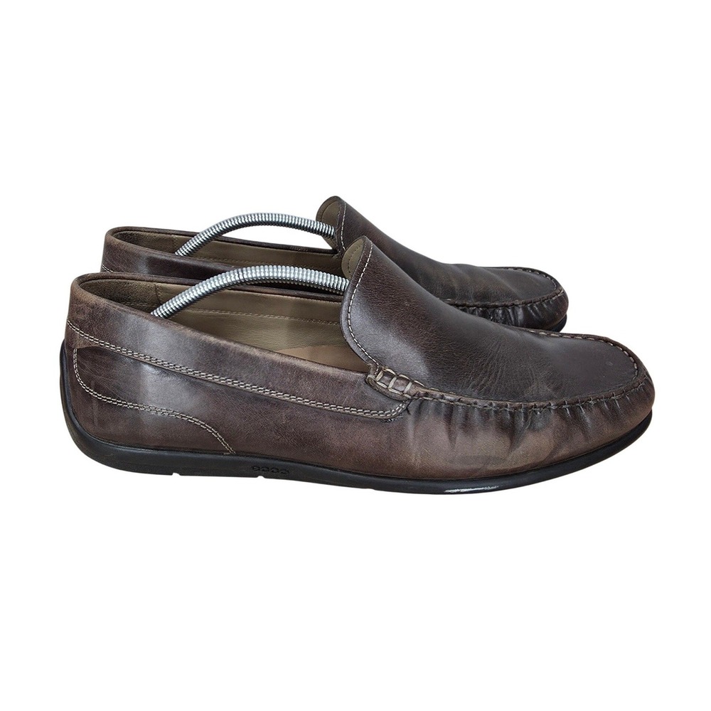 Ecco Driving Shoes Mens 13 Brown Real Leather Slip On Moc Toe Loafers Versatile